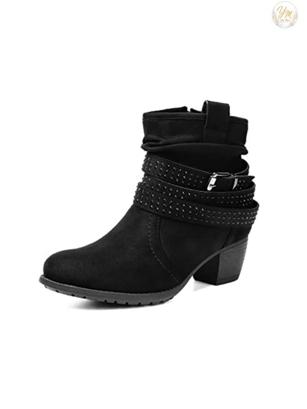 Womens Round Toe Ankle Booties Low Heel Zip Faux Suede Slouchy Dress Boots